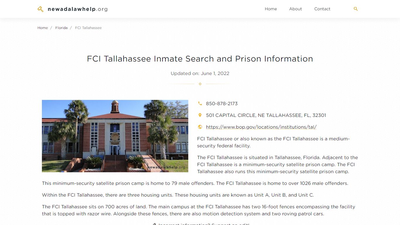 FCI Tallahassee Inmate Search, Visitation, Phone no ...